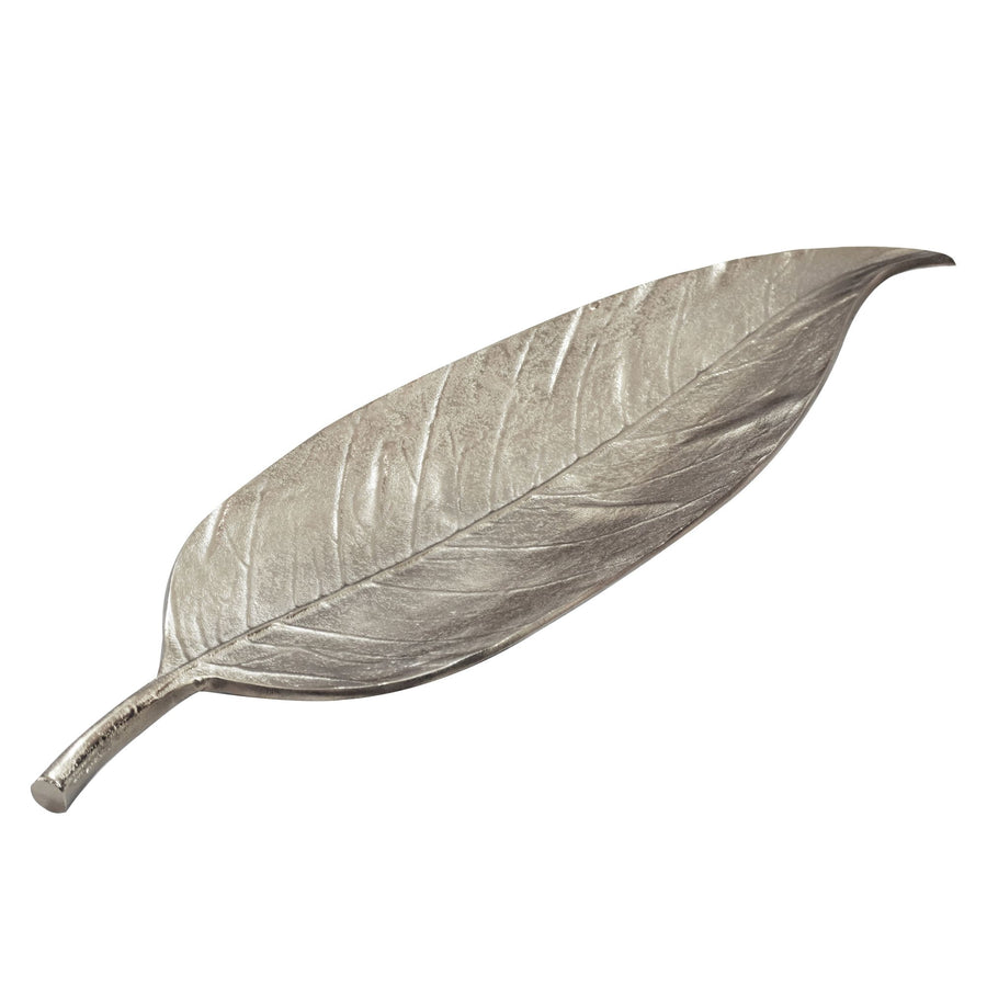 FineBuy Dekoschale Blatt Aluminium Schale 61cm - Design Tischdeko Metall Wohnzimmer - Alu Wohnaccessoire Modern - Metallschale Dekoration - Aluschale 