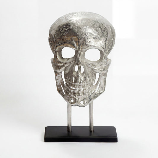 FineBuy Standdeko Totenkopf Aluminium 57 cm Schädel Groß - Design Standdekoration Metall Deko Alu Modern - Wohndeko Skull mit Gestell - Dekoration Woh