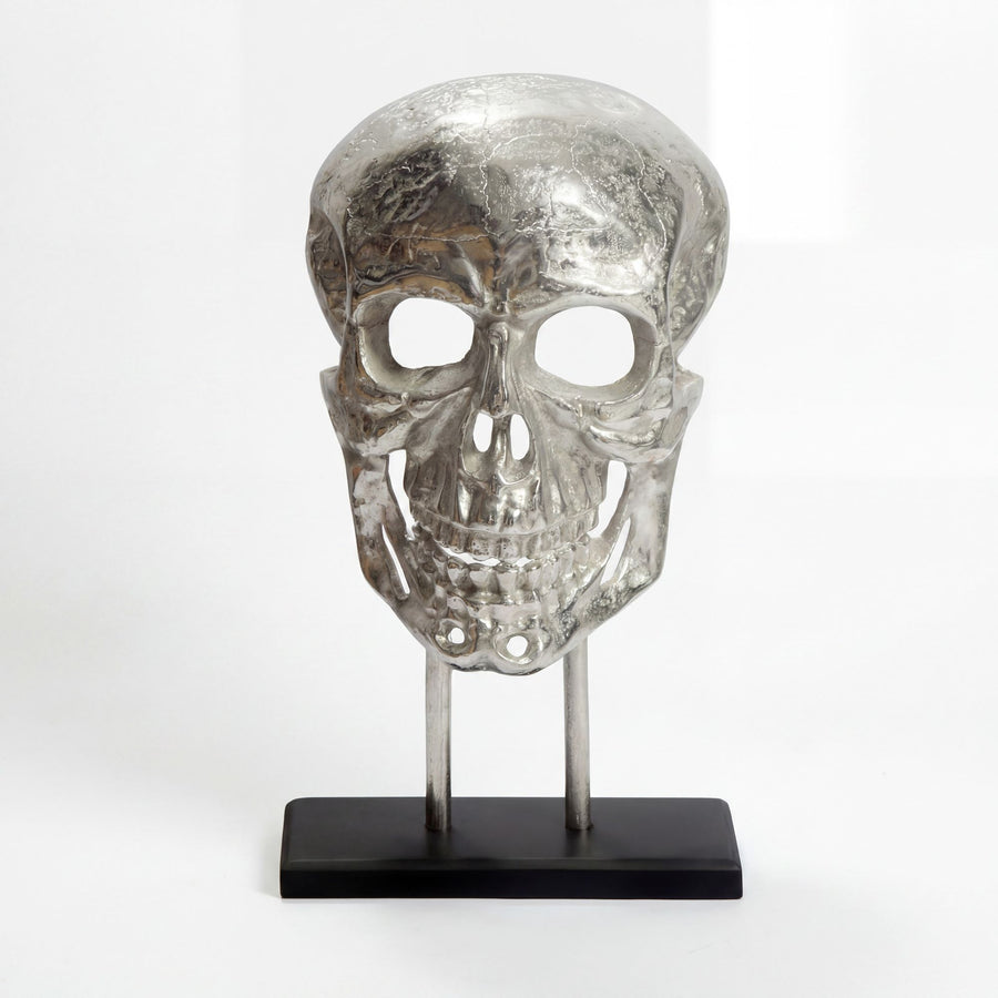 FineBuy Standdeko Totenkopf Aluminium 57 cm Schädel Groß - Design Standdekoration Metall Deko Alu Modern - Wohndeko Skull mit Gestell - Dekoration Woh