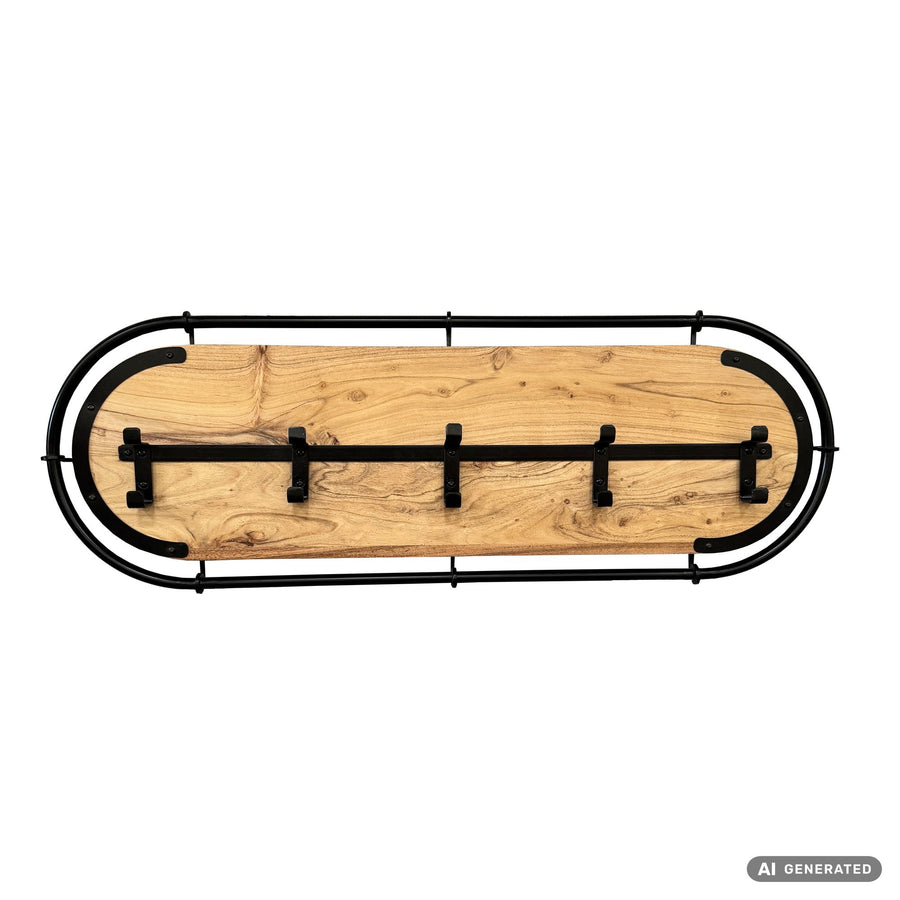 FineBuy Wandgarderobe Akazie Massivholz - Modernes Garderobenpaneel Hängegarderobe mit Haken - Garderobenleiste Flurgarderobe Massiv Handmade