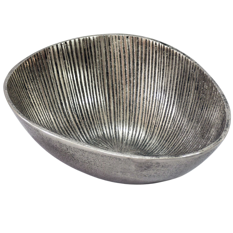 FineBuy Obstschale Schale Metall 30cm Tischdeko Oval - Moderner Obstkorb Rillen-Design aus Aluminium - Elegante Metallschale - Alu Früchteschale Handm