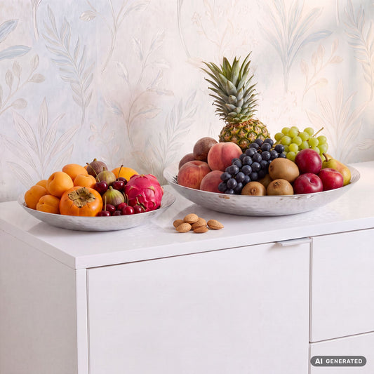 FineBuy Obstschale Rund Silber Schale Metall Tischdeko - Moderner Obstkorb Hammerschlag aus Aluminium - Elegante Dekoschale - Alu Früchteschale Handma