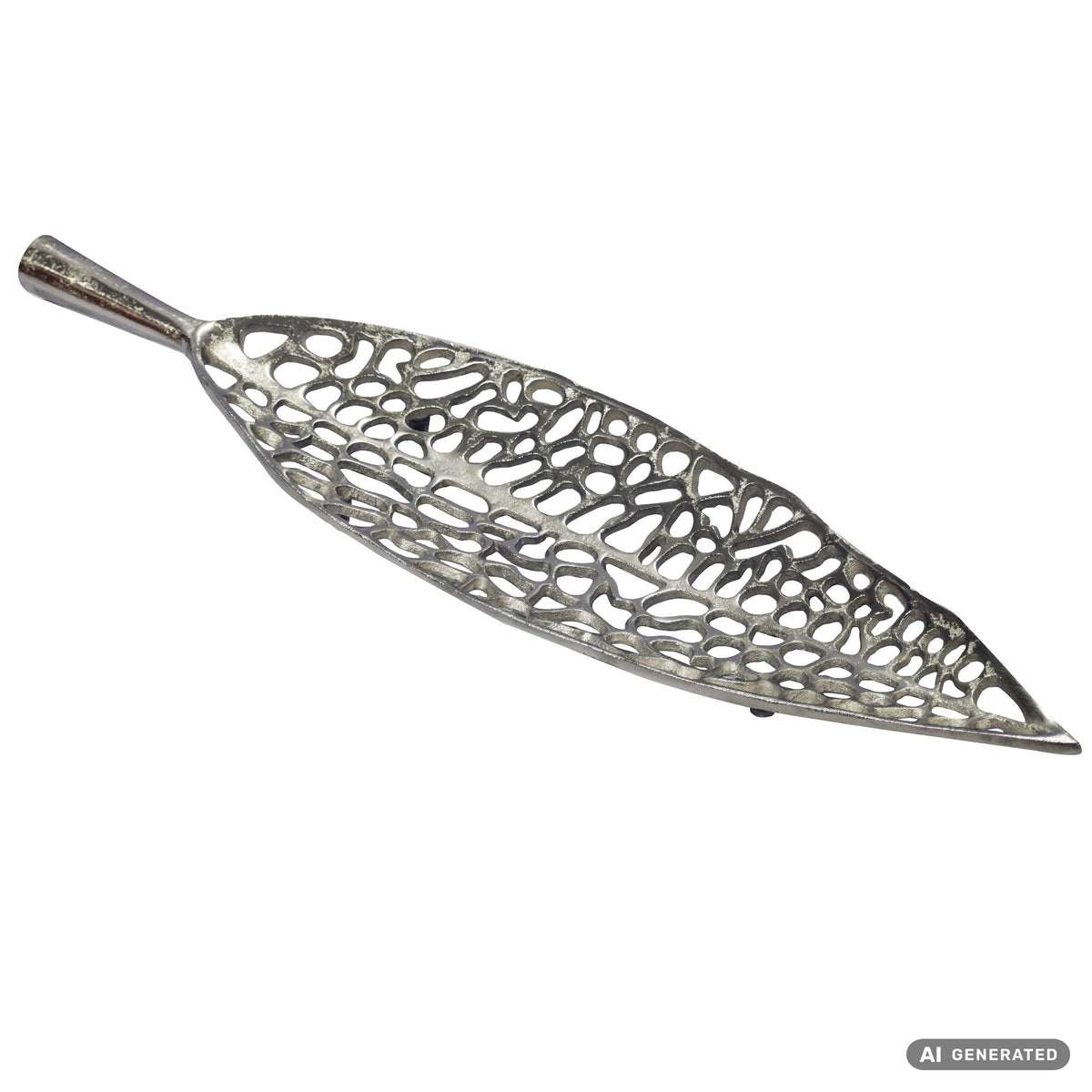 FineBuy Dekoschale Blatt Aluminium Schale 63cm - Design Tischdeko Leaf Metall Wohnzimmer mit Beinen - Alu Wohnaccessoire Modern - Metallschale Dekorat