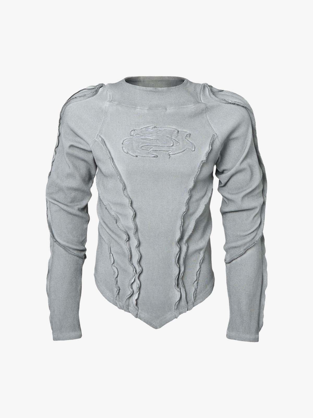 Vintage Washed Sculpted Seam Ribbed Long Sleeve T-Shirt - 2624 - Light Grey / M