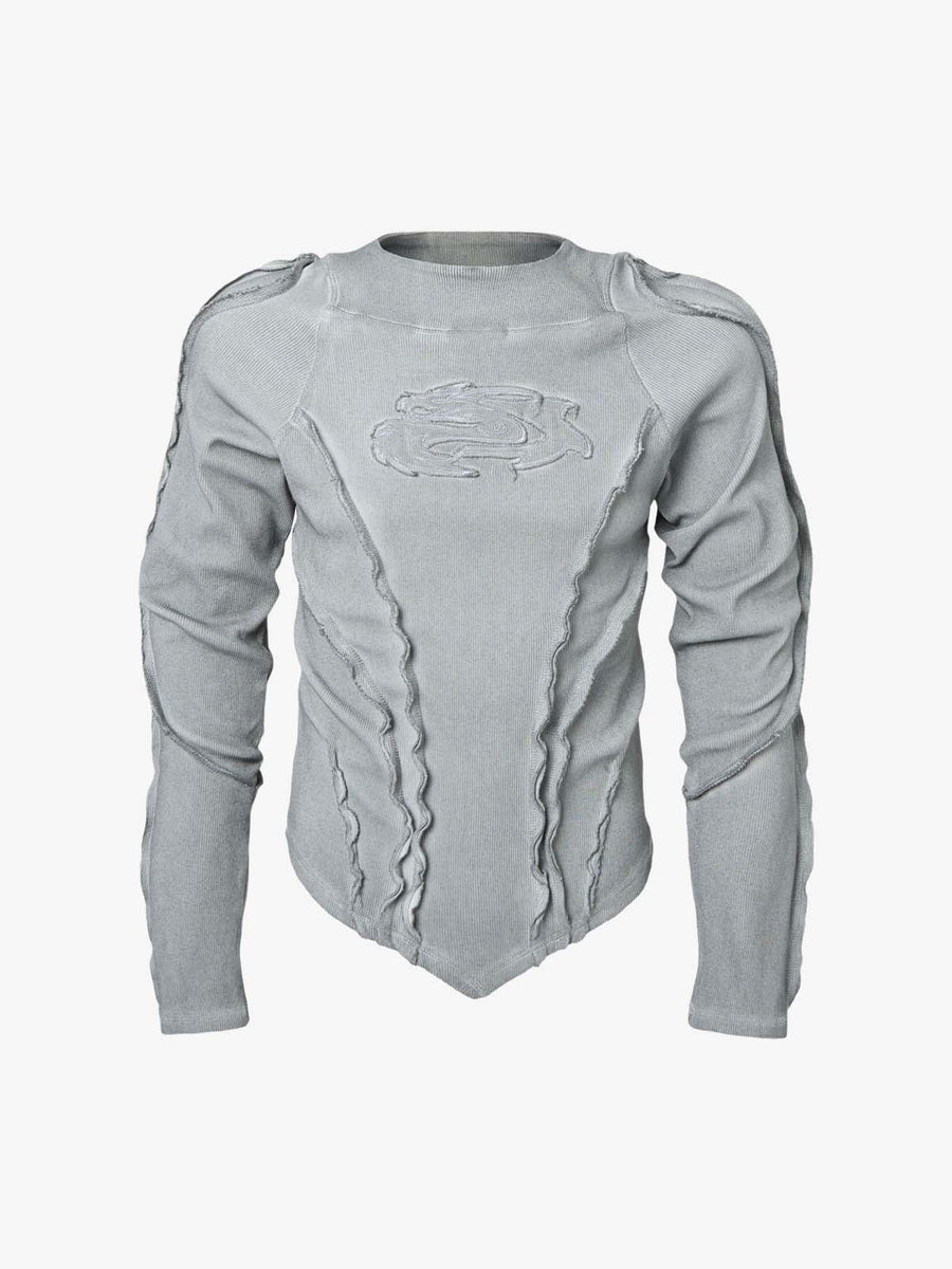 Vintage Washed Sculpted Seam Ribbed Long Sleeve T-Shirt - 2624 - Light Grey / M