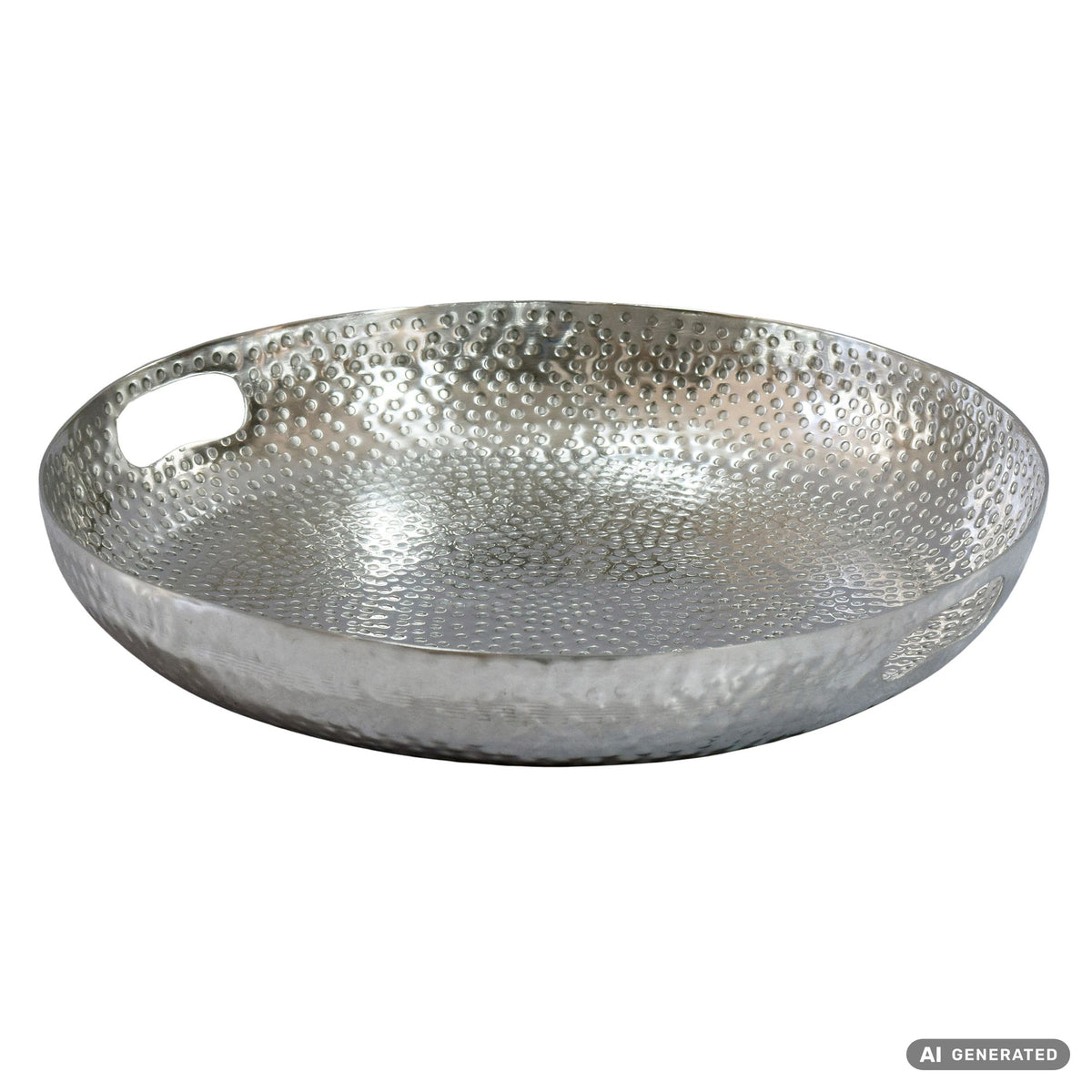 FineBuy Obstschale Rund Schale Metall 38cm Tischdeko - Moderner Obstkorb Hammerschlag aus Aluminium - Elegante Dekoschale mit Griffen - Alu Früchtesch