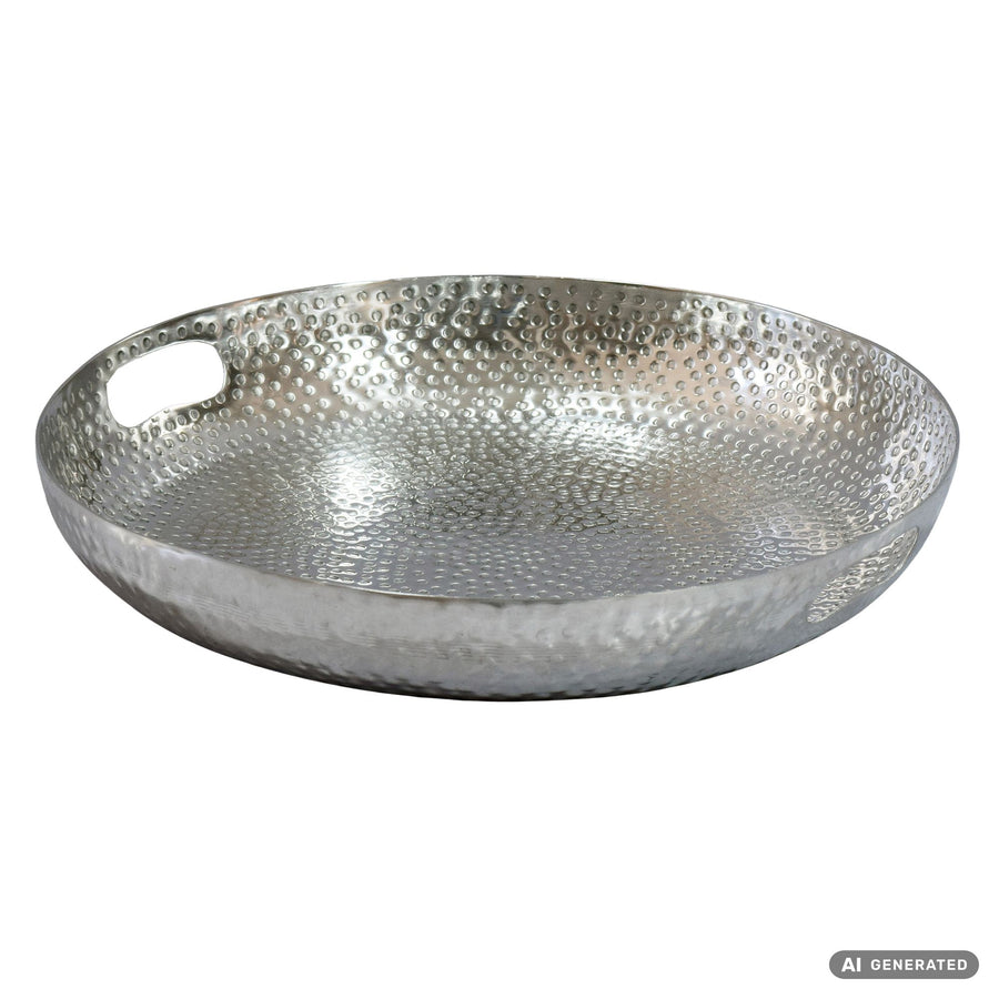 FineBuy Obstschale Rund Schale Metall 38cm Tischdeko - Moderner Obstkorb Hammerschlag aus Aluminium - Elegante Dekoschale mit Griffen - Alu Früchtesch
