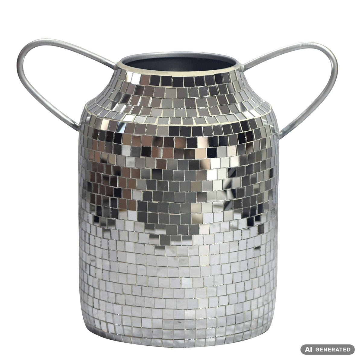 FineBuy Tischvase Aluminium 32cm - Blumenvase mit Henkel - Metallvase im Discokugel Design Modern - Dekovase rund für Trockenblumen - Alu Standvase Va