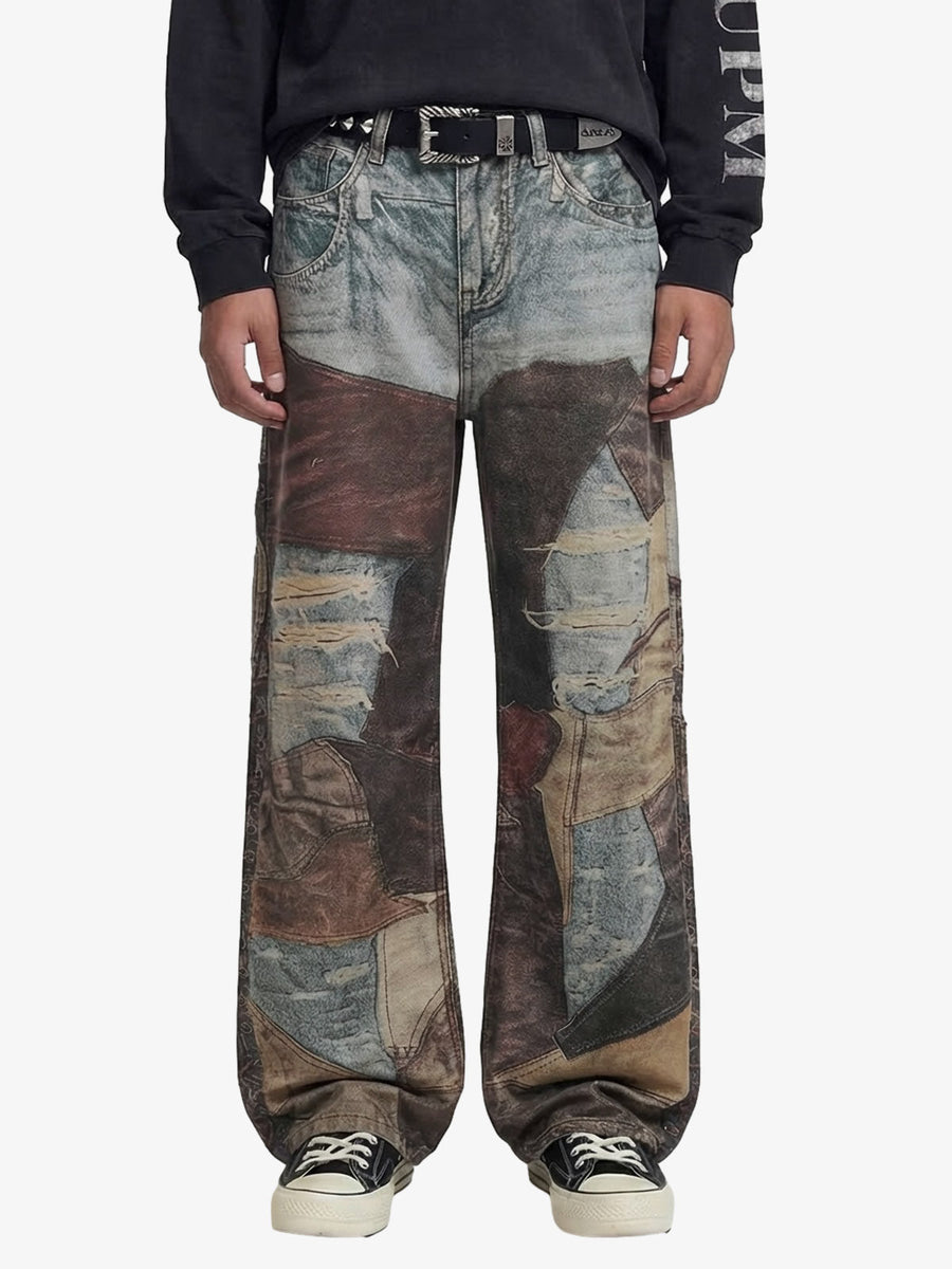 Thesupermade High Street Distressed Washed Printed Jeans - 2246 - Brown / M