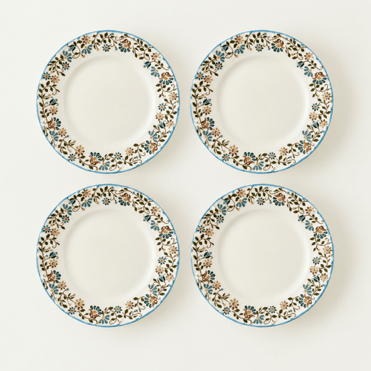 Vintage Porcelain Dinner Plates - Floral Rim (Set of 4)