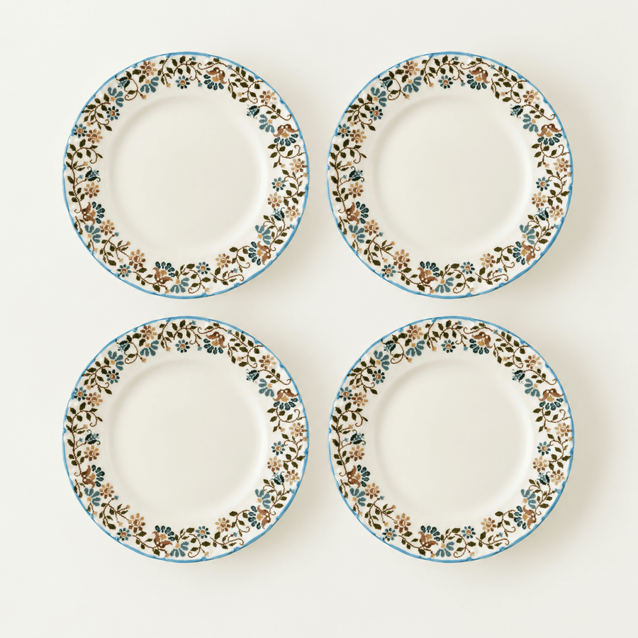 Vintage Porcelain Dinner Plates - Floral Rim (Set of 4)