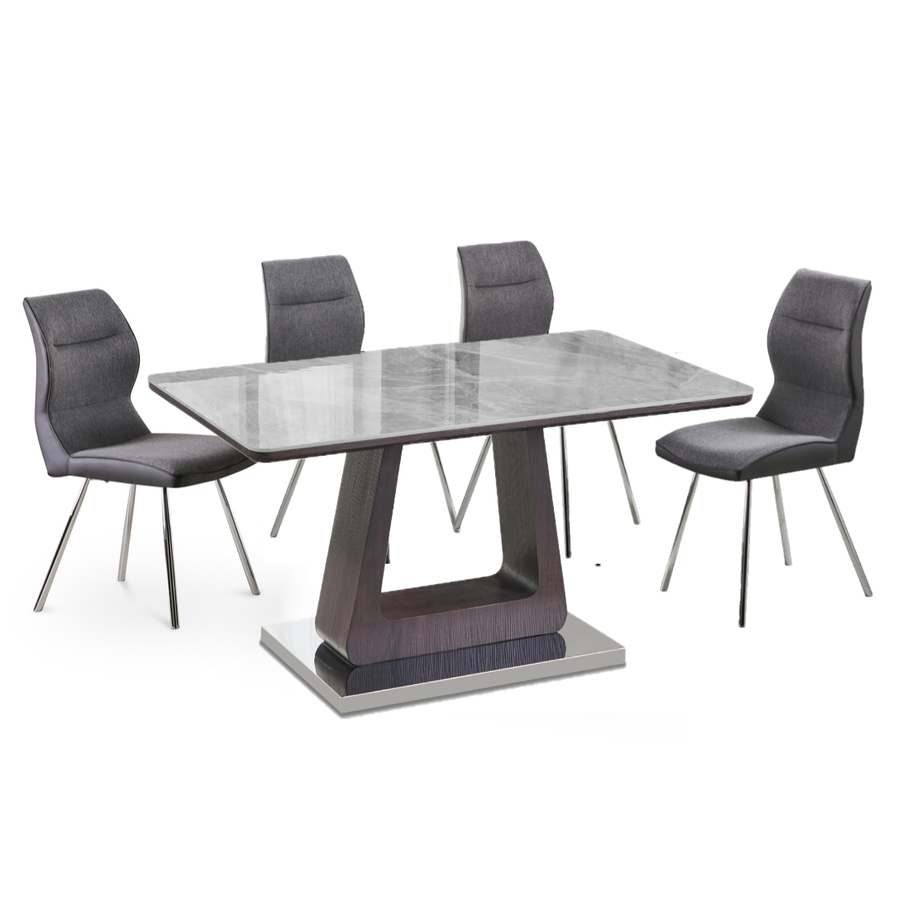 Zeus Grey Ceramic Dining Table 120cm & 4 Matching Dining Chairs - Set
