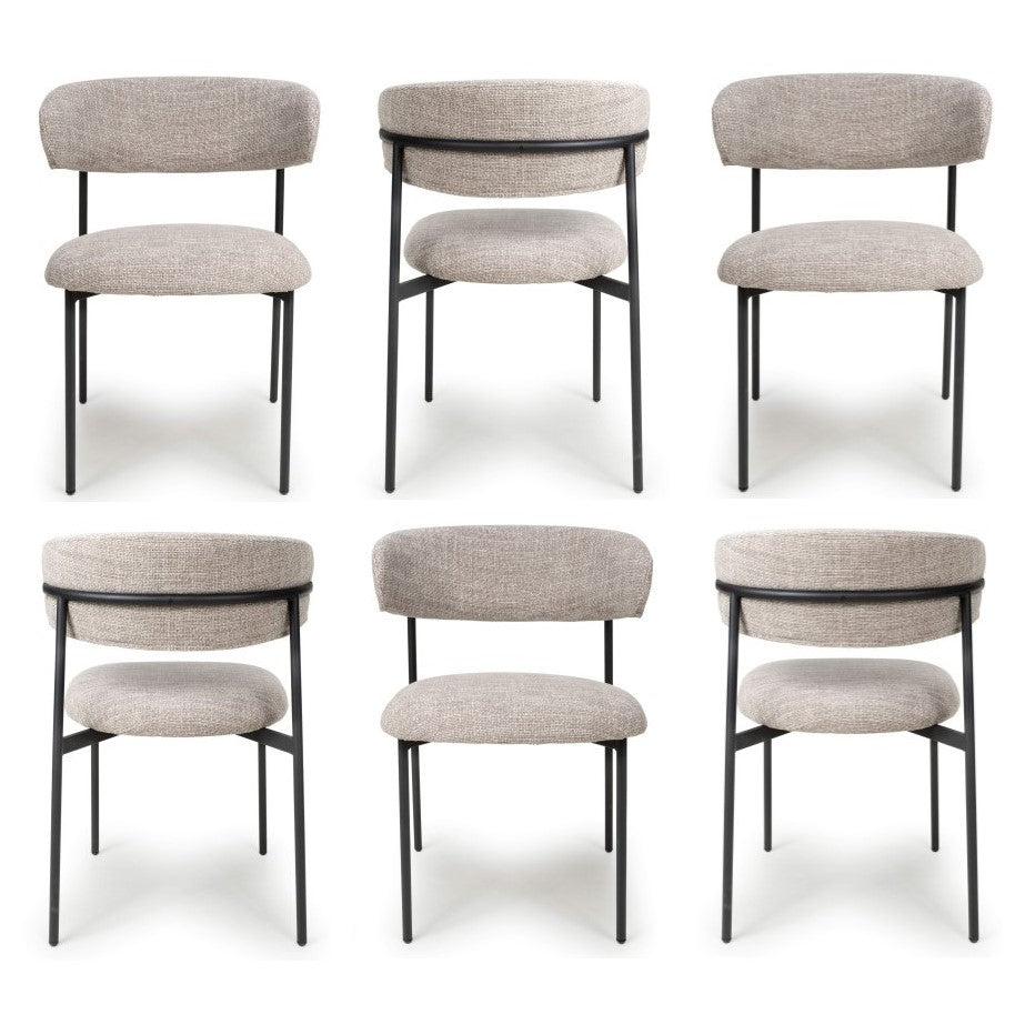Muse Oatmeal Tweed Effect Dining Chairs - Sold In Pairs - Set Of 6 Dining Chairs