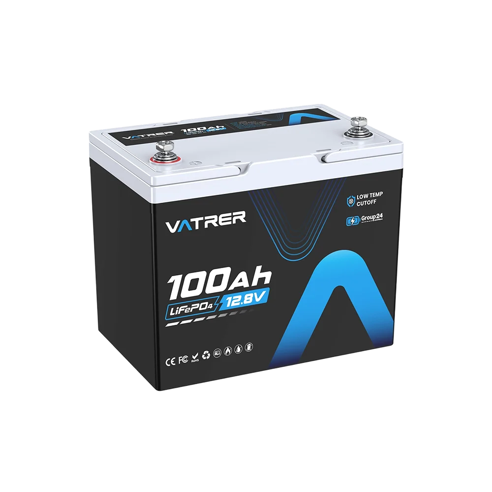 Vatrer 12V 100Ah Group 24 Lithium Battery, 100A BMS Low Temp LiFePO4 Battery EU
