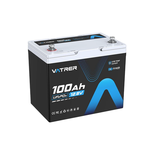 Vatrer 12V 100Ah Group 24 Lithium Battery, 100A BMS Low Temp LiFePO4 Battery EU