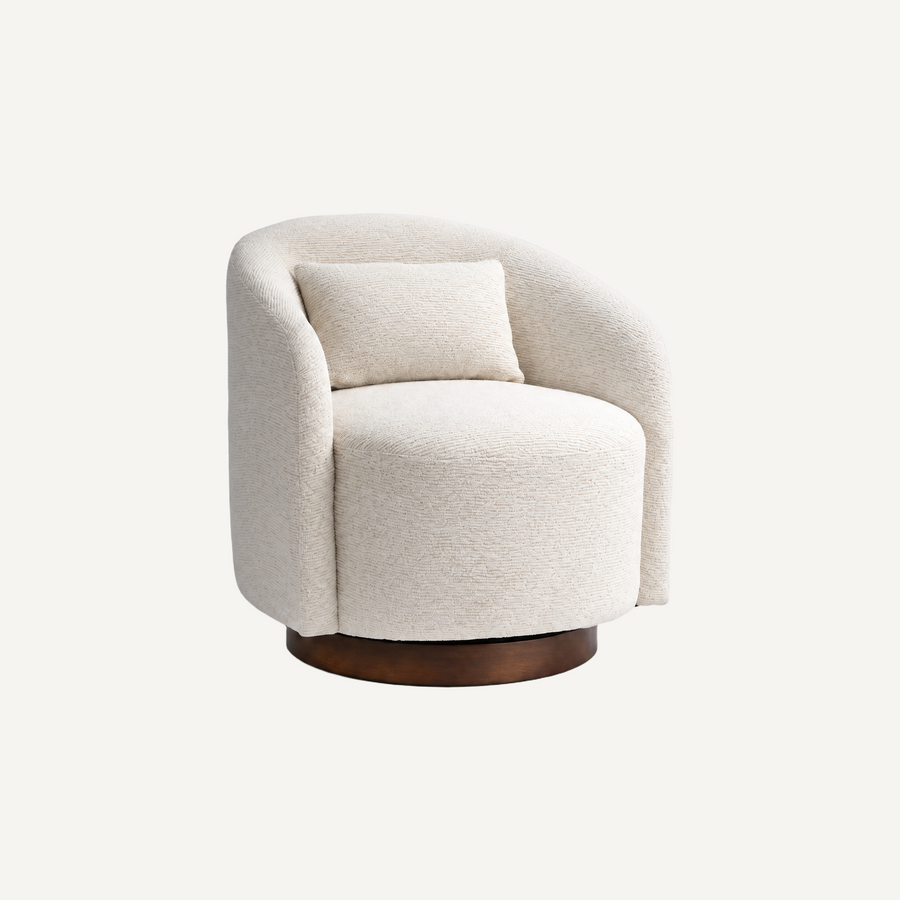 COLAMY AURA Rounded Barrel Swivel Accent Chair - Beige / 1 Piece