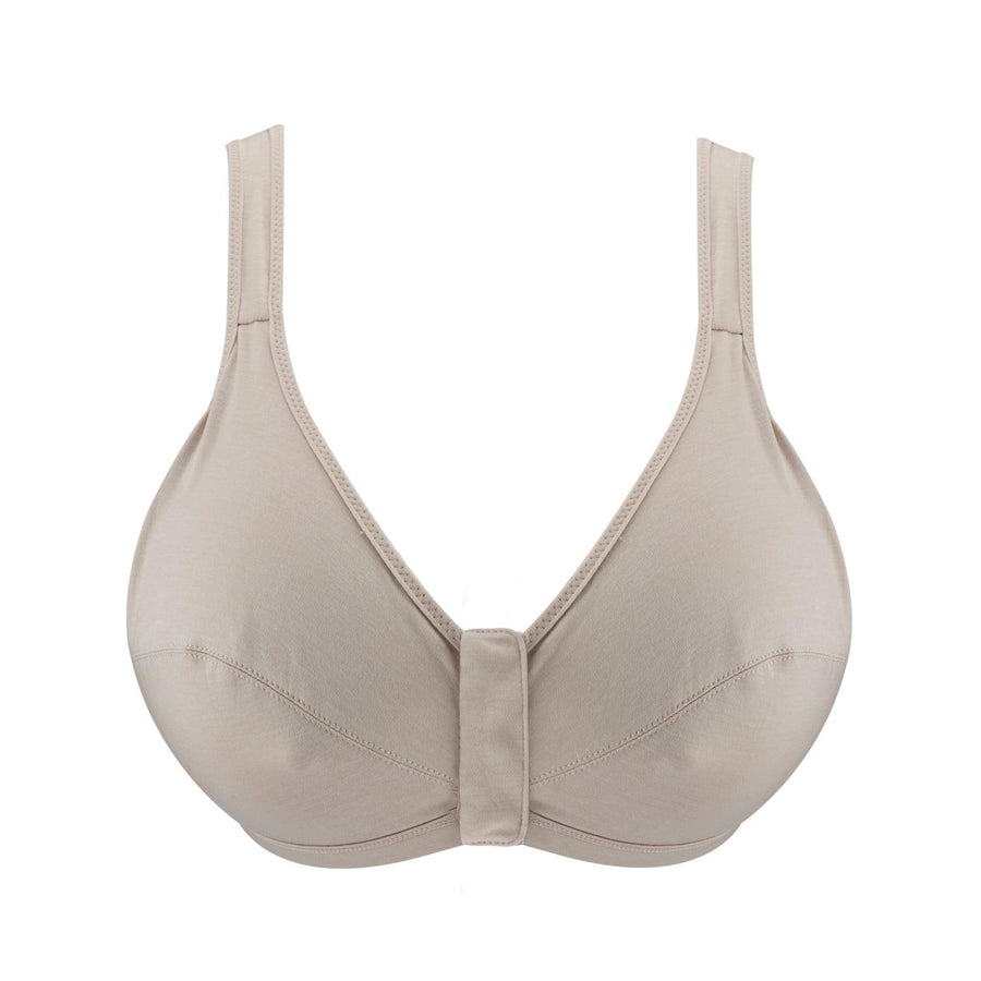 Ivory - Full Cup Front Closure Silk & Organic Cotton Wireless Bra | Size: 32DD | Color: Ivory