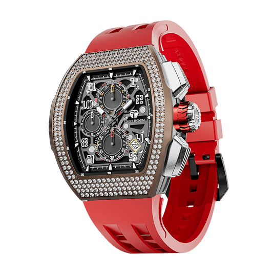 TSARBOMBA Atomic TB8214D-Cubic Zirconia bezle and red strap,Men’s Fashion Watch, tonneau-style, with a zirconia bezel and interchangeable accessories,