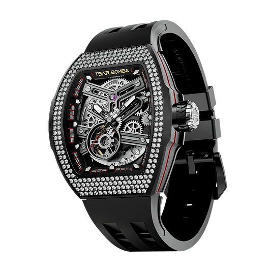 TSARBOMBA Atomic TB8218D—Men’s Fashion Watch, Miyota automatic mechanical movement, tonneau-style case, zirconia bezel and interchangeable accessories