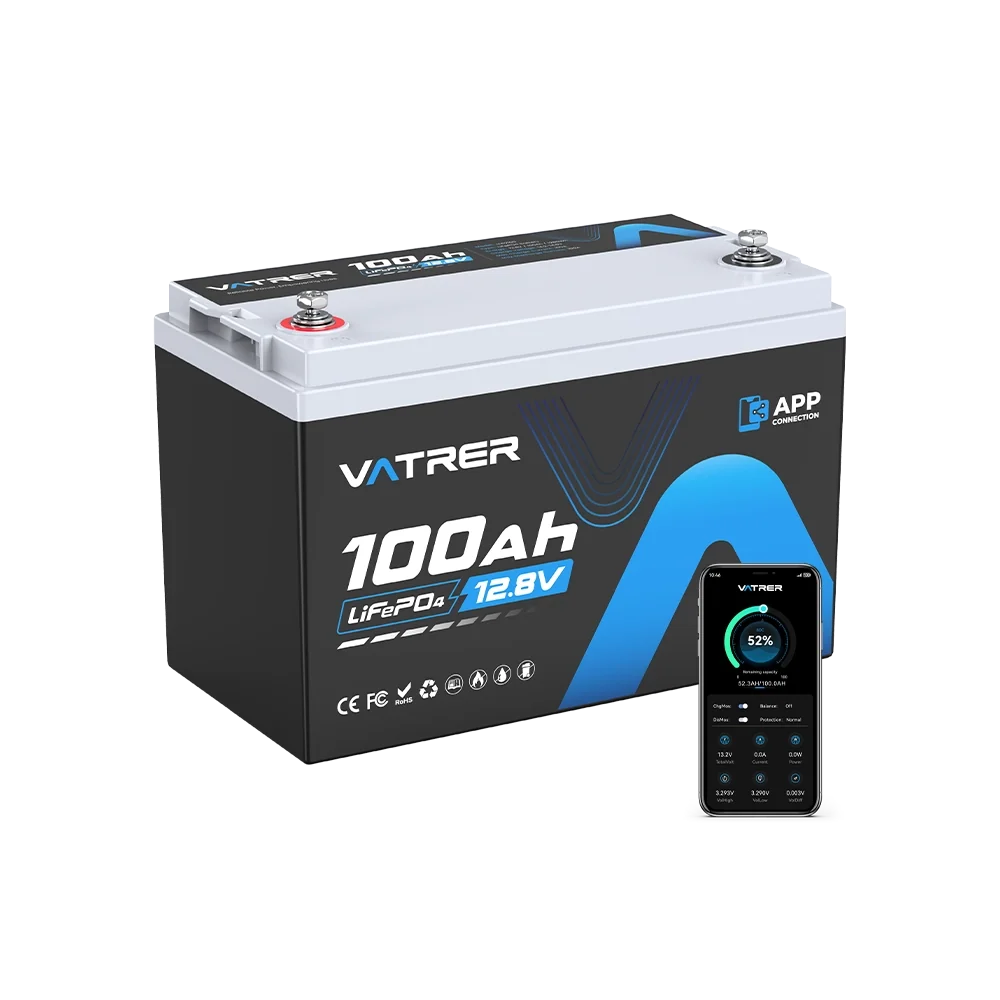 Vatrer 12V 100Ah Bluetooth LiFePO4 Lithium Battery with Low Temp Cutoff EU - 1 PACK