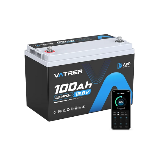 Vatrer 12V 100Ah Bluetooth LiFePO4 Lithium Battery with Low Temp Cutoff EU - 1 PACK