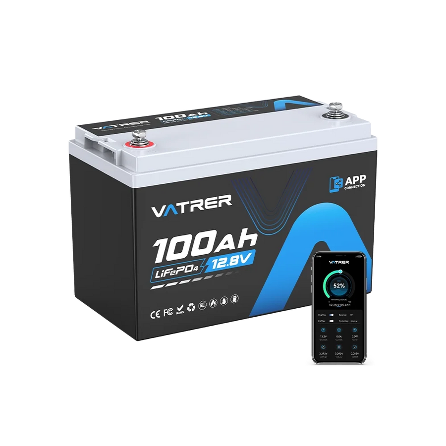 Vatrer 12V 100Ah Bluetooth LiFePO4 Lithium Battery with Low Temp Cutoff EU - 1 PACK