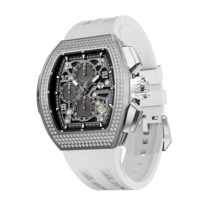 TSAR BOMBA Atomci TB8214D Zirconia diamond Quarz austauschbar Herrenuhr-zirconia diamond Lünette-intercahngeable Lünette;Armband;crown-Weiß
