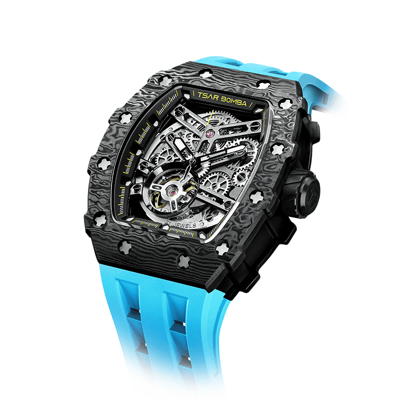 TSAR BOMBA Elemental Serie – Automatische Herrenuhr mit sportlichem Carbonfaser-Design, wasserdicht, langlebig und stilvoll Modeblau