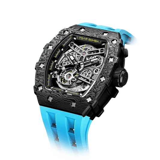 TSAR BOMBA Elemental Serie – Automatische Herrenuhr mit sportlichem Carbonfaser-Design, wasserdicht, langlebig und stilvoll Modeblau