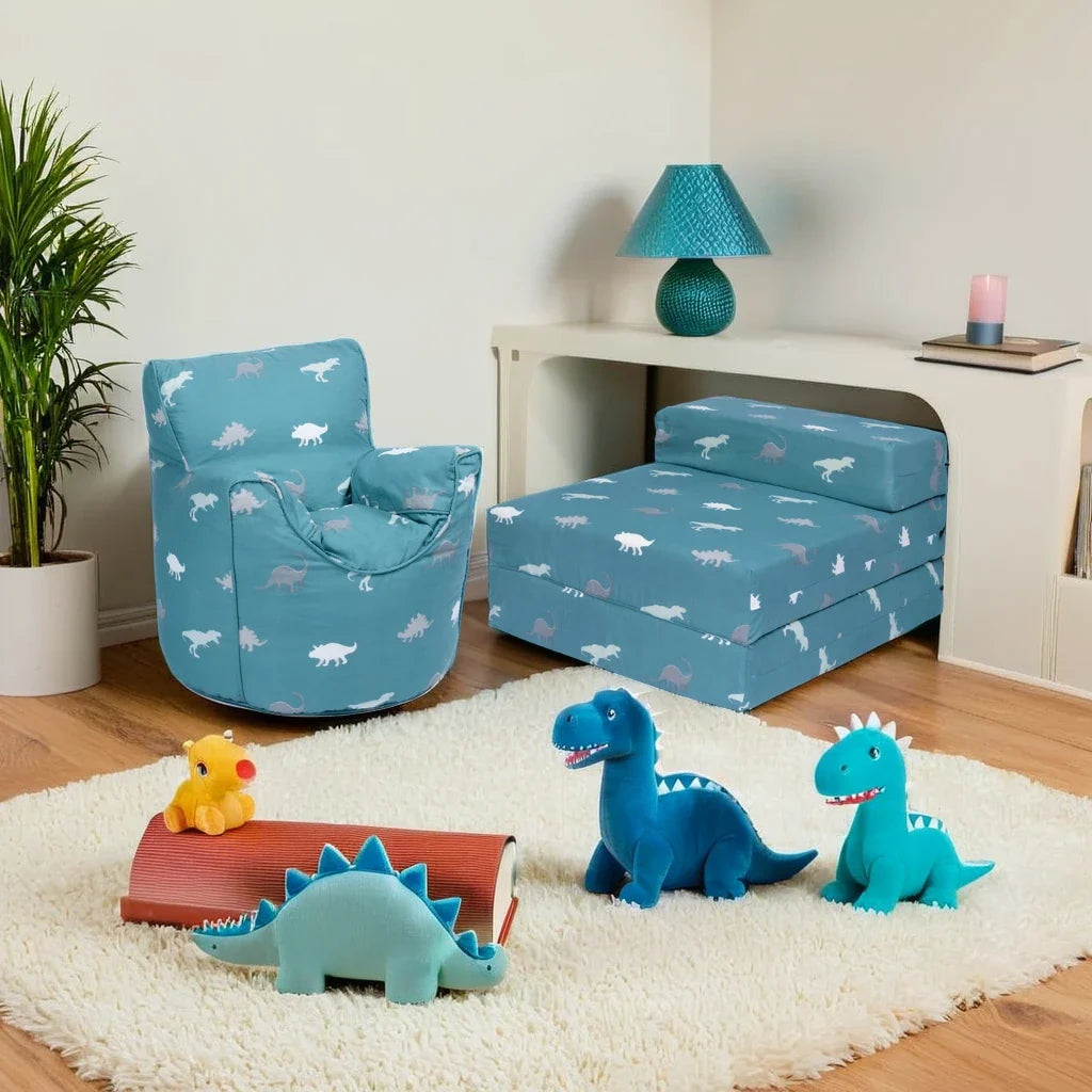 Child's Bean Bag Armchair and Folding Z Bed Printed Toddler Beanbag Chair and Guest Mattress