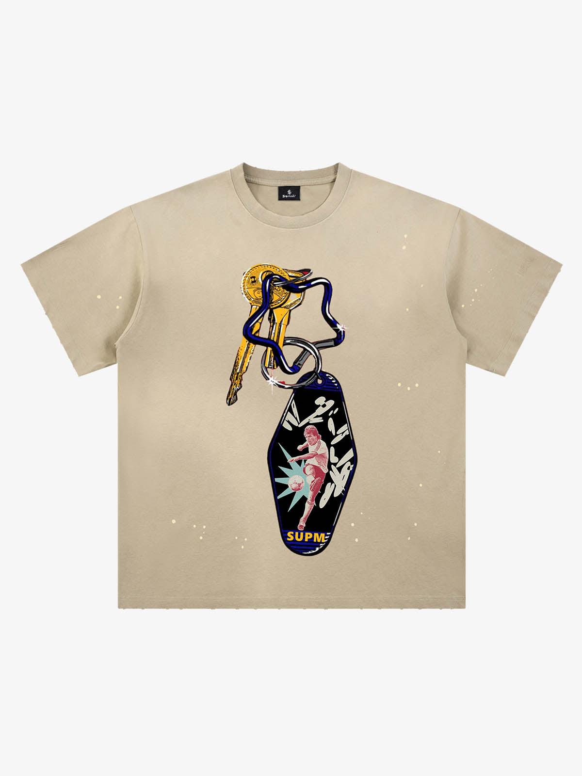 Vintage Keychain Graphic Soccer T-Shirt - Apricot / M