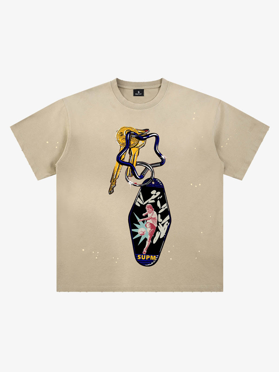 Vintage Keychain Graphic Soccer T-Shirt - Apricot / M