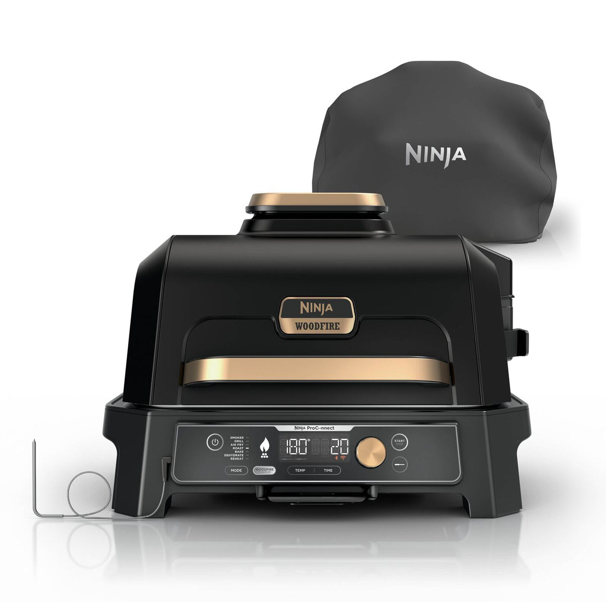 Ninja Woodfire Pro Connect XL Electric BBQ Grill & Smoker with Cover in Black/Gold | OG901UKBK1 | by SharkNinja