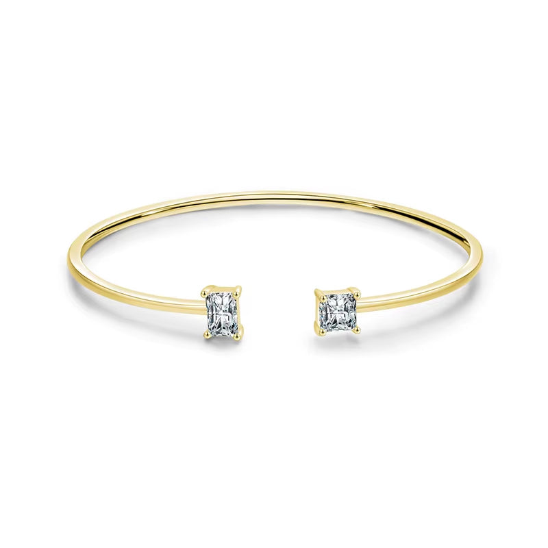 Luxury 925 Sterling Silver Asymmetrical Bangle Bracelet Adorned with AAAAA Zirconia - Perfect for Weddings and Special Occasions - Rhb968G