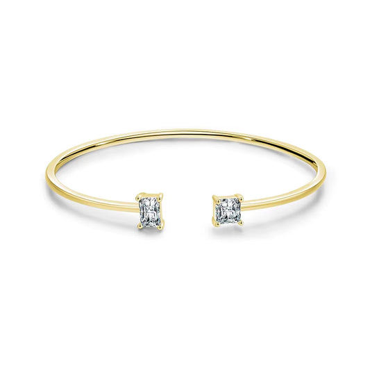Luxury 925 Sterling Silver Asymmetrical Bangle Bracelet Adorned with AAAAA Zirconia - Perfect for Weddings and Special Occasions - Rhb968G