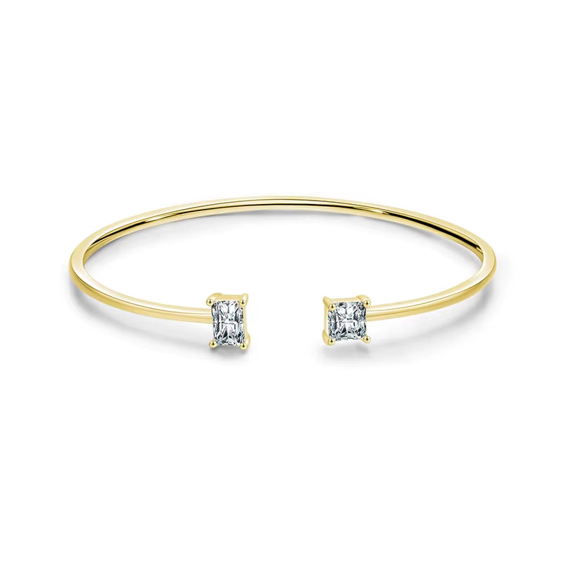 Luxury 925 Sterling Silver Asymmetrical Bangle Bracelet Adorned with AAAAA Zirconia - Perfect for Weddings and Special Occasions - Rhb968G