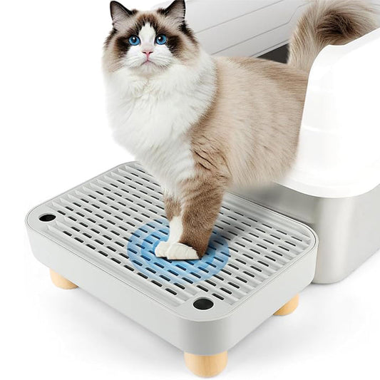 Light Gray Litter Box Step with Wooden Base - 11.8"x8"x3.6"