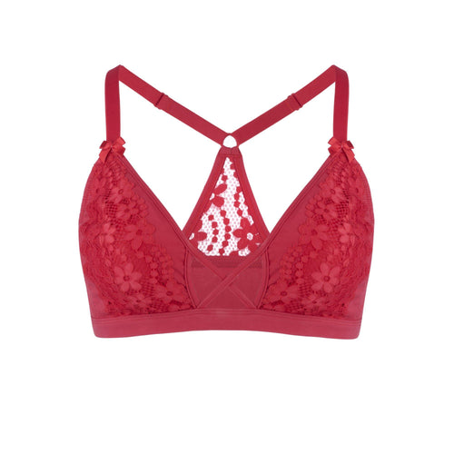Passion Red - Lace Organic Cotton & Silk Bralette | Size: 16 | Color: Red