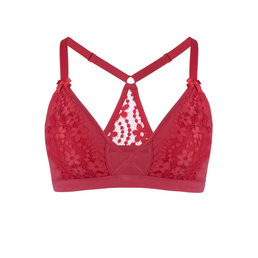 Passion Red - Lace Organic Cotton & Silk Bralette | Size: 16 | Color: Red