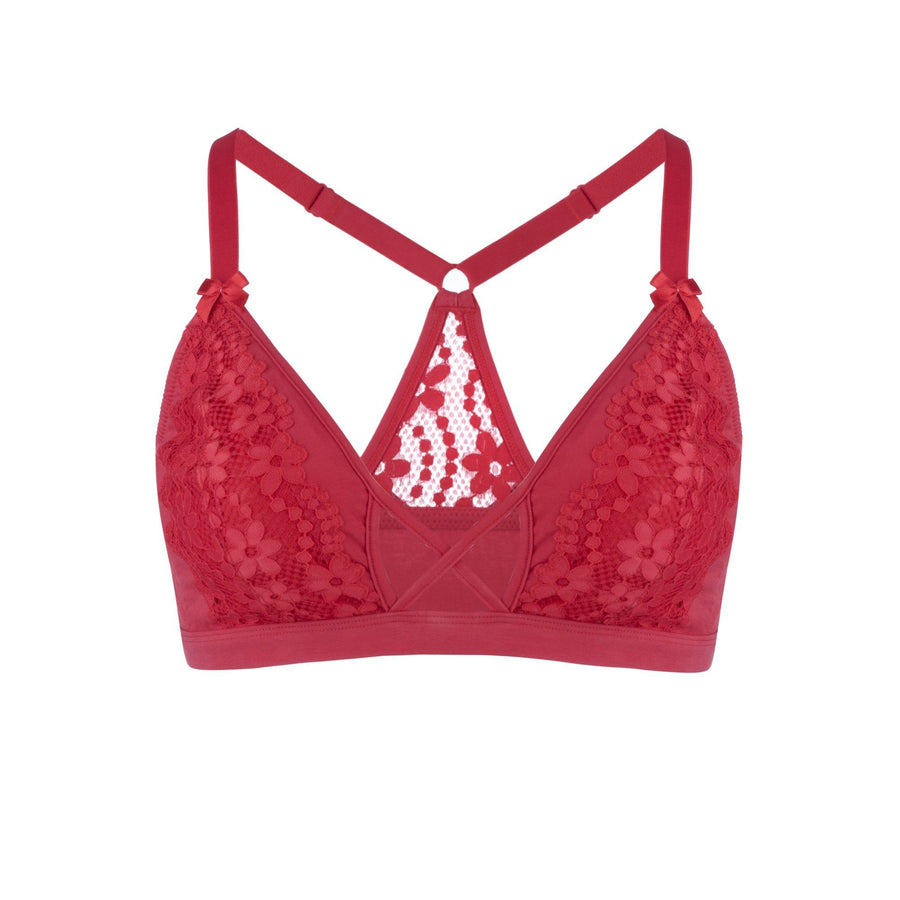 Passion Red - Lace Organic Cotton & Silk Bralette | Size: 16 | Color: Red