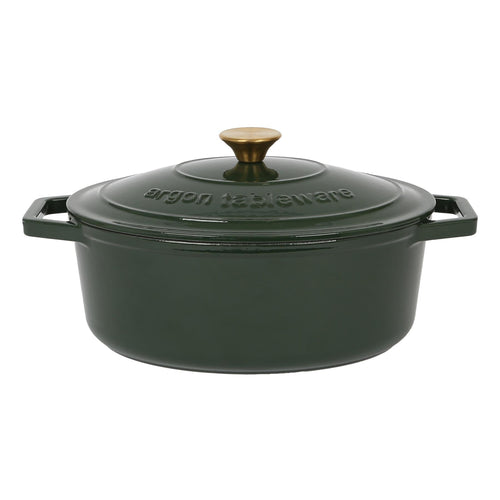 4.68L Dark Green Oval Cast Iron Casserole Dish
