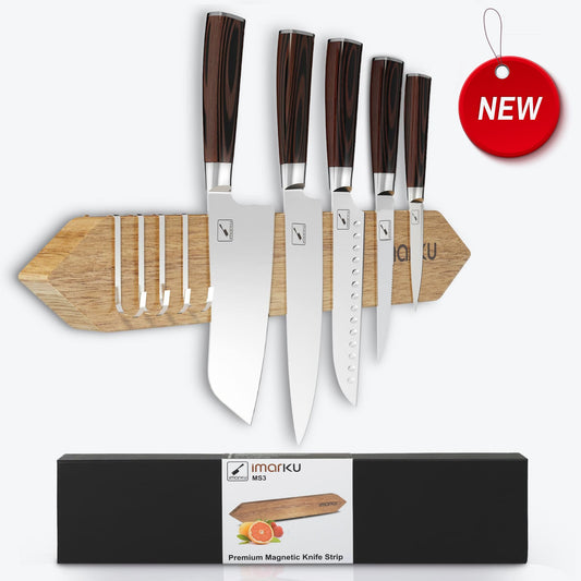 16 Inch Magnetic Knife Holder Gray Magnetic Knife Strip with 4 Hooks - Wood