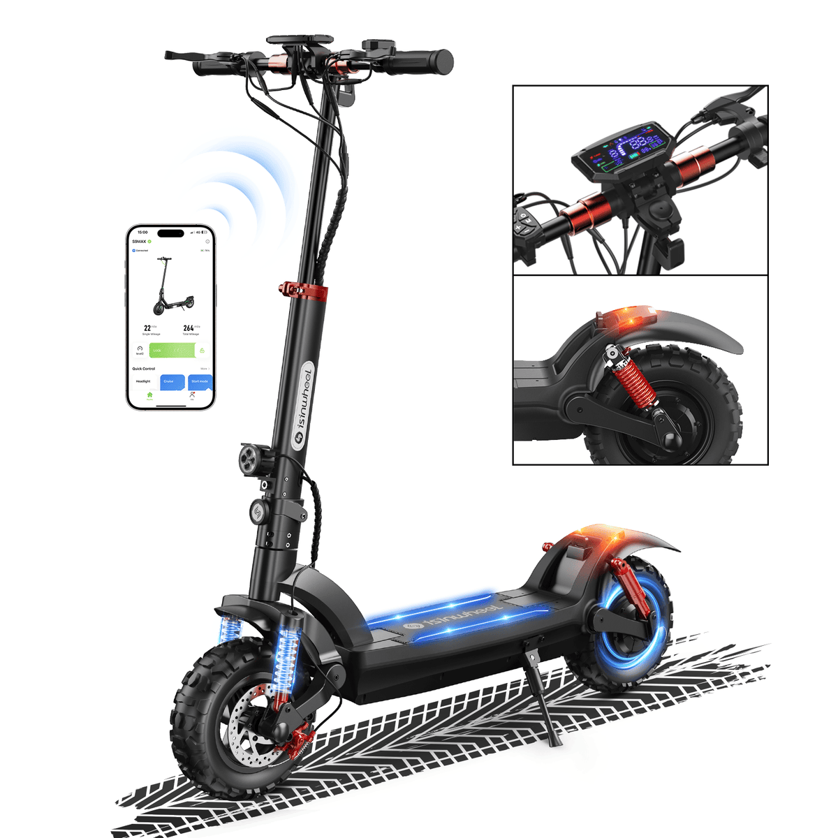 isinwheel® GT2 Off Road Electric Scooter 1200W - GT2 [1200W 37Miles]
