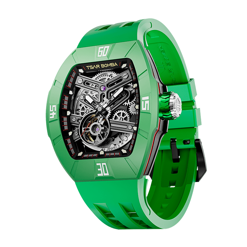 TSAR BOMBA Atomic TB8218DF Fluorkautschuk Skelett Automatik mit componentes austauschbar Herrenuhr - Dynamic Lünette-intercahngeable Lünette;Armband;c