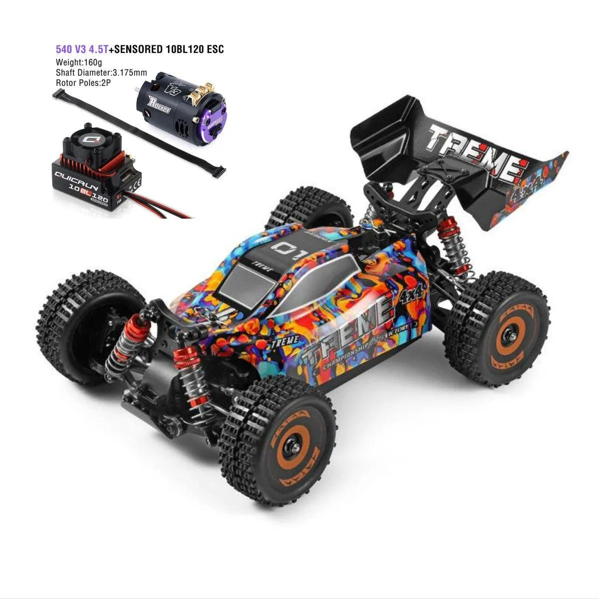 WLtoys 184016 75km/h High-Speed 2.4G 4WD Off-Road Bruhsless Drifting RC Buggy Car - Standard Version+4.5T Brushless Motor+10BL120A 120A ESC Set
