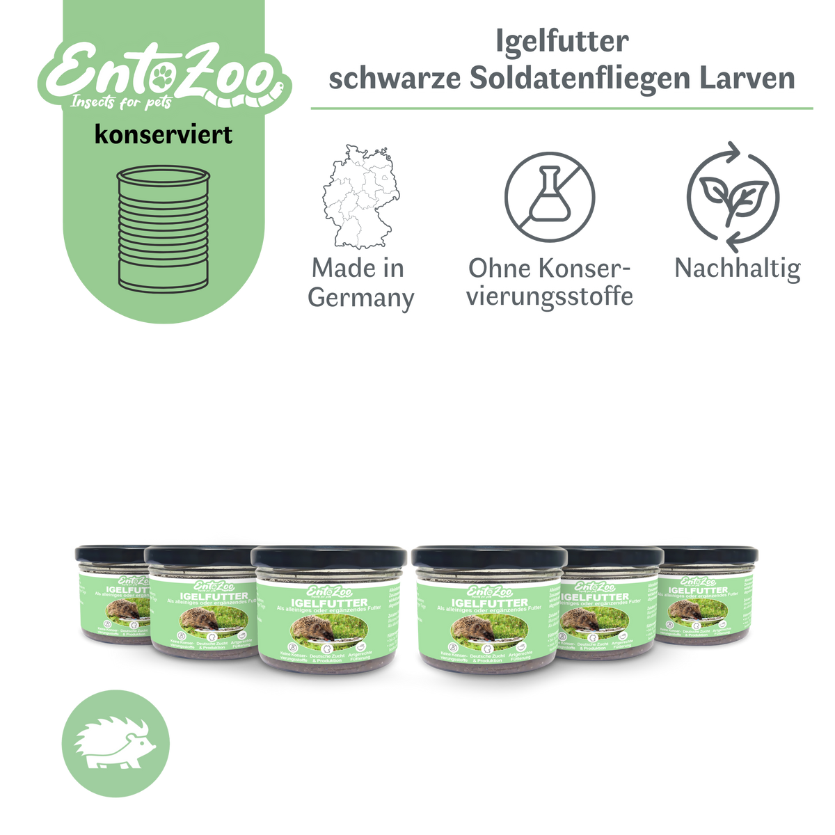 EntoZoo - Igelfutter im Glas - schwarze Soldatenfliegen Larve - 6x 170g