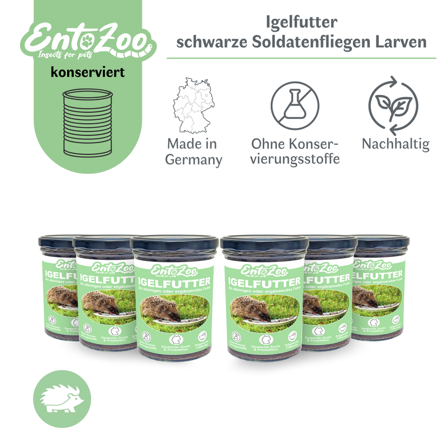 EntoZoo - Igelfutter im Glas - schwarze Soldatenfliegen Larve - 6x 370g