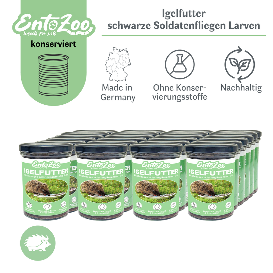 EntoZoo - Igelfutter im Glas - schwarze Soldatenfliegen Larve - 24x 370g