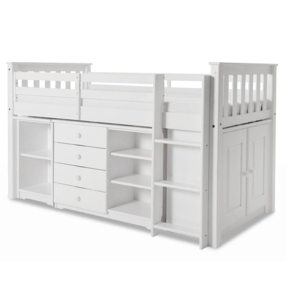 Porto Midi Sleeper with Desk, Chest & Bookcase White - BED