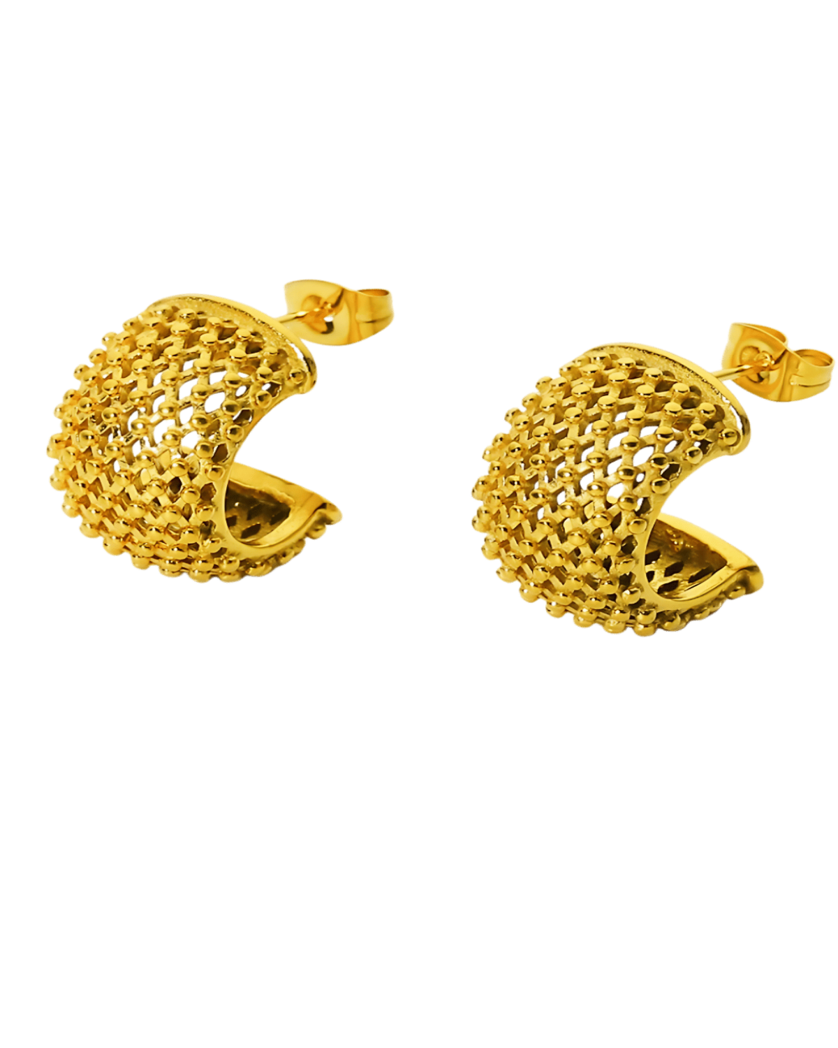 18K Gold Hoop Earrings - Mesh Half